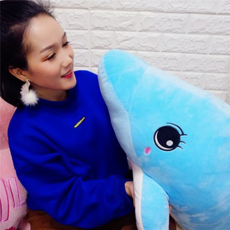 Dorimytrader Cuddly Soft Dolphin Sea Animal Plush Toy Stuffed Cartoon Blue Pink Dolphin Doll Pillow 80cm 100cm 130cm DY61949 (12)
