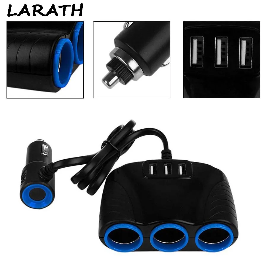 

120W 3 Way Auto Sockets Car Cigarette Lighter Adapter Lighter Splitter Lighter 5V 3.1A Output Power 3 USB Car Charger DC 12V/24V