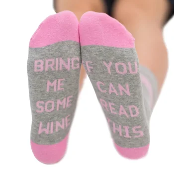 

1 Pairs Women Letter Print Socks If You Can Read This Bring Me A Glass of Beer/Coffee Wine/Cold Men Women Crew Socks