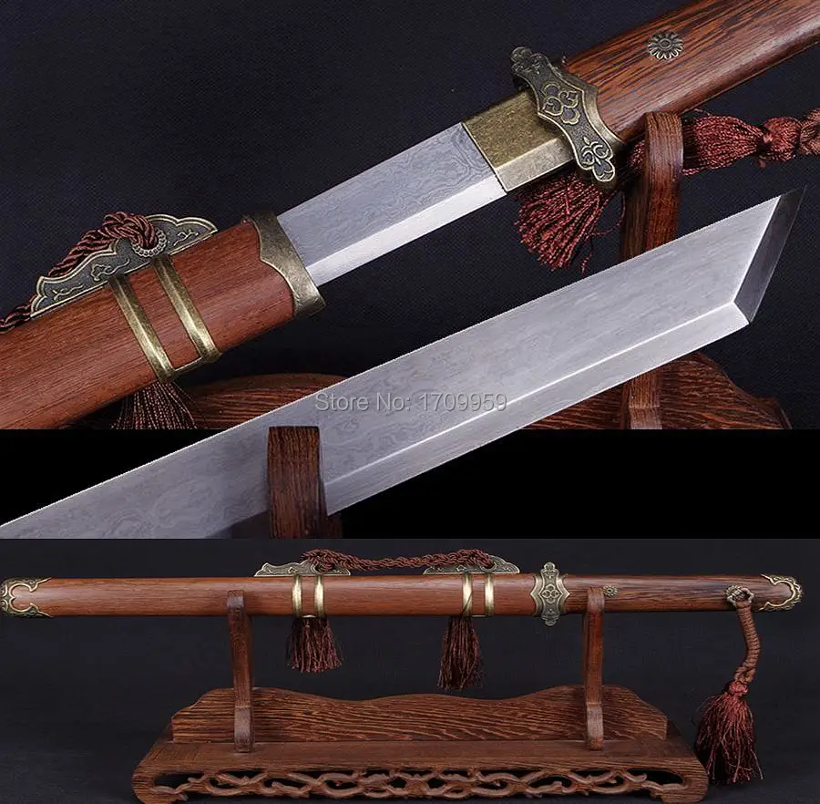 Chinese Knife Tang Dynasty Style Battle Dao Sword Damascus Folded Steel