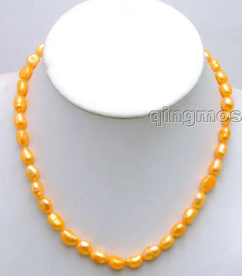 

SALE ! Big 7-9mm Orange BAROQUE natural Freshwater PEARL 17" Necklace -5785 Wholesale/retail Free shipping
