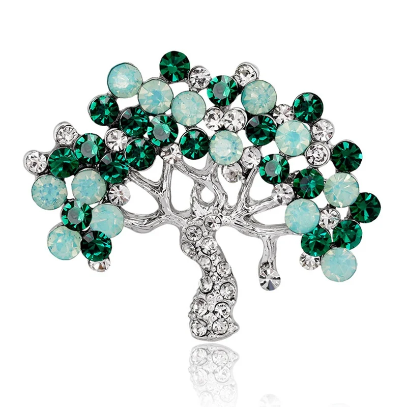 

Fashion Crystal Vintage Big Tree Brooches Jewelry Natural Stone Brooch For Women Pins Wedding Party Gifts