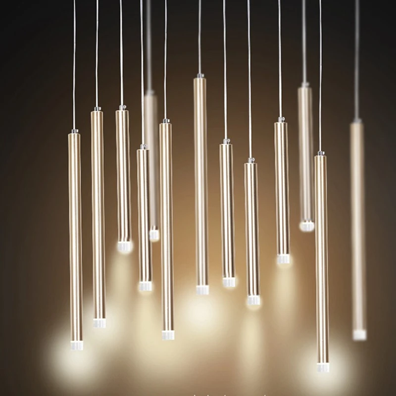 LuKLoy Gold Black Tube Lamps for Kitchen Island Bar Counter Modern Pendant Lights Suspension