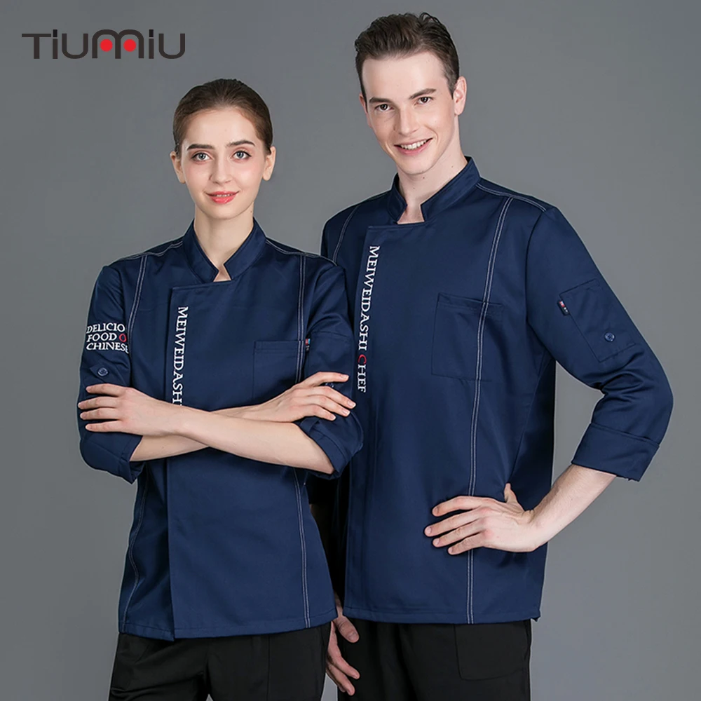 

Men Women Chef Jacket Long-sleeved Printing Cook Coat Food Service Kitchen Hotel Work Uniform Restaurant Catering Clothes