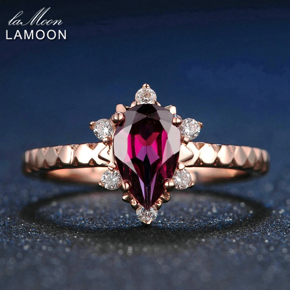 LAMOON 925 Sterling Silver Ring Garnet Gemstones Ring For Women 18K Rose Gold Plated Wedding Band Fine Jewelry LMRI024 LAMOON 925 Sterling Silver Ring Garnet Gemstones Ring For Women 18K Rose Gold Plated Wedding Band Fine Jewelry LMRI024