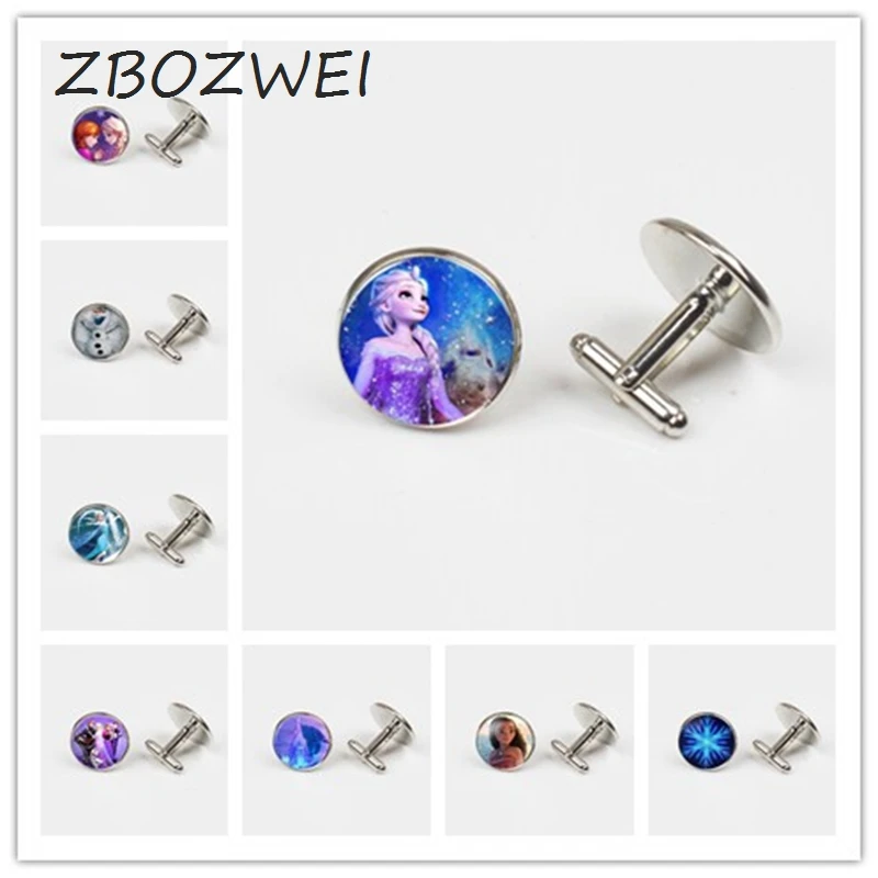 

ZBOZWEI Brand Elsa Anna Ladies The Long Chain Jewelry Cufflinks Crystal Cabochon Cufflinks Snow Queen For Girls