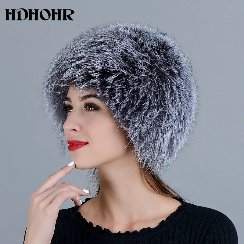 Женская трикотажная шапка из натурального Лисьего меха 2018|Женские Skullies и