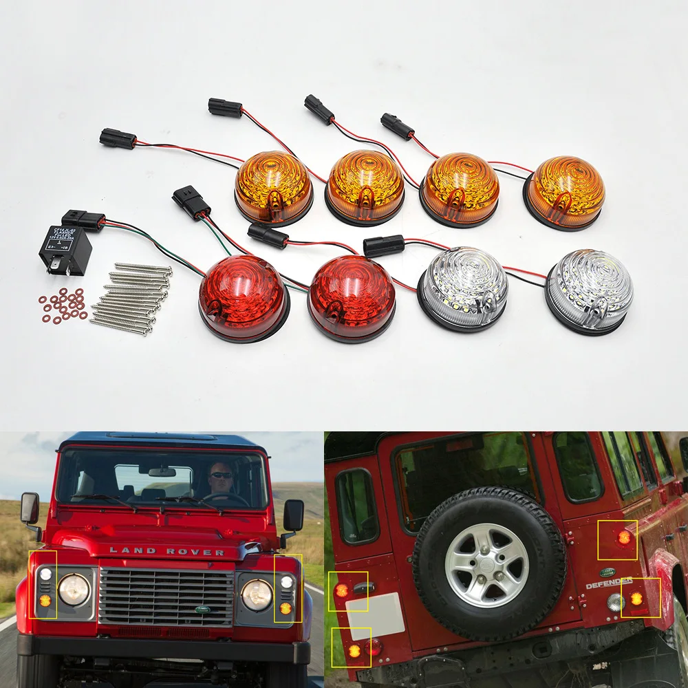 

8PCS W+ R+ Y Type LED Lights Lamps Upgrade Kit For Land Rover Defender 90/110 Complete 73MM