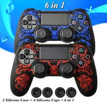 6 в 1 двойной мягкий силиконовый резиновый чехол для Play Station PS4 PS4 Pro тонкий контроллер кожи+ 4 силиконовый захват большого пальца шапки