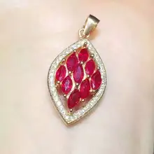 Кулон из натурального красного Рубинового Камня, S925 серебро, натуральный драгоценный камень, ожерелье, трендовые элегантные листья, Ромб, женский подарок, ювелирное изделие