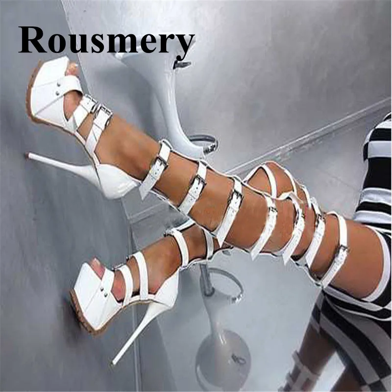 

Plus Size 33-43 2016 Summer 16 CM Ultra High Heels Women Thigh High Boots Buckle Strappy Over Knee Boots Women Platfrom Shoes