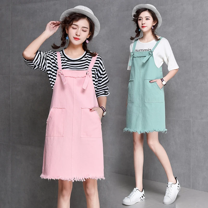 

Fashion Summer Cute Preppy Style Denim Dress 2018 New Arrival Female Casual Lovely Suspense Dresses Bottoms Pink/mint