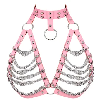 

Metal Rivet Punk Pastel Goth Lingerie Women Leather Harness Body Cage Bra Triangle Frame Crop Top Plus Size Art Festival Rave