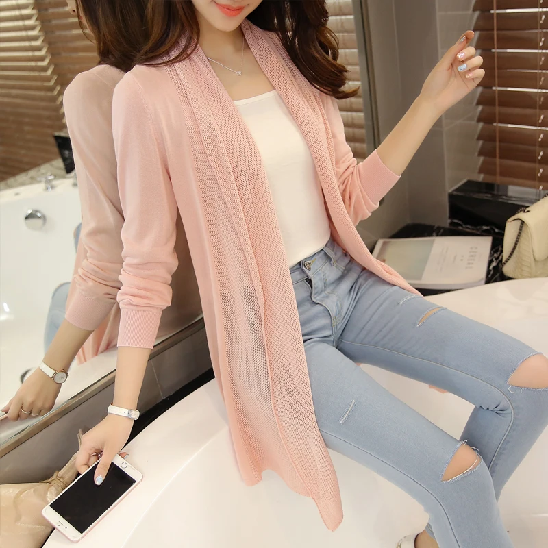 

OHCLOTHING The new spring coat loose thin in the long hollow knit cardigan sweater coat blouse female shawl