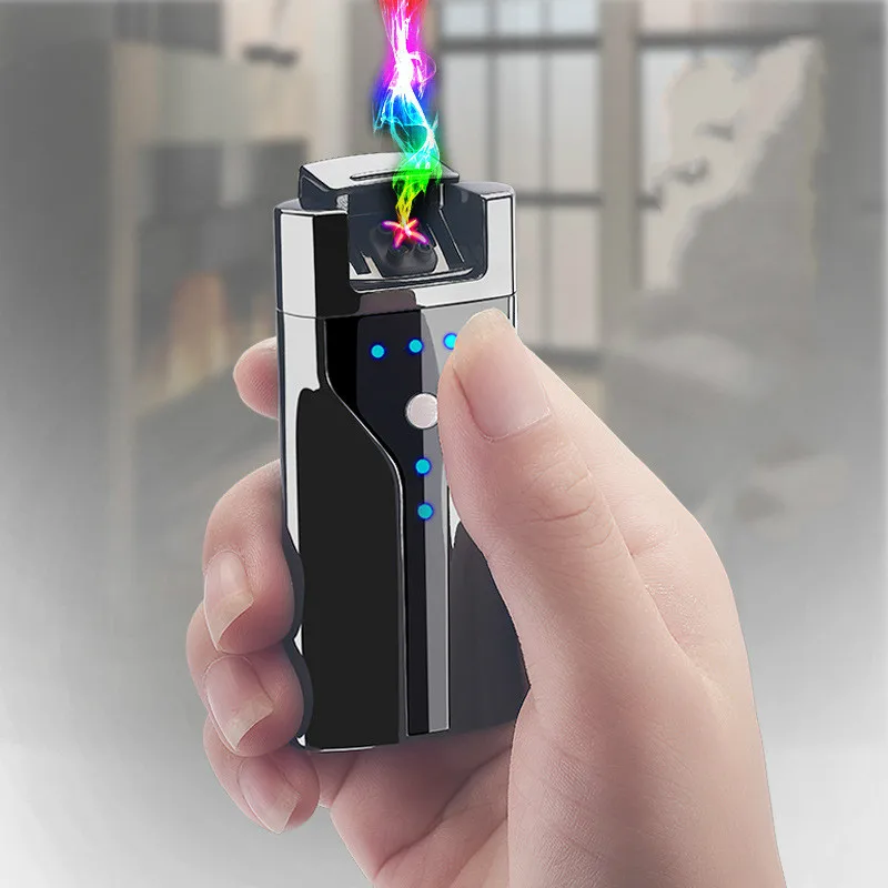 Metal Windproof Usb Rechargeable Double Arc Plasma Pulse Electronic Lighter Battery Indicator