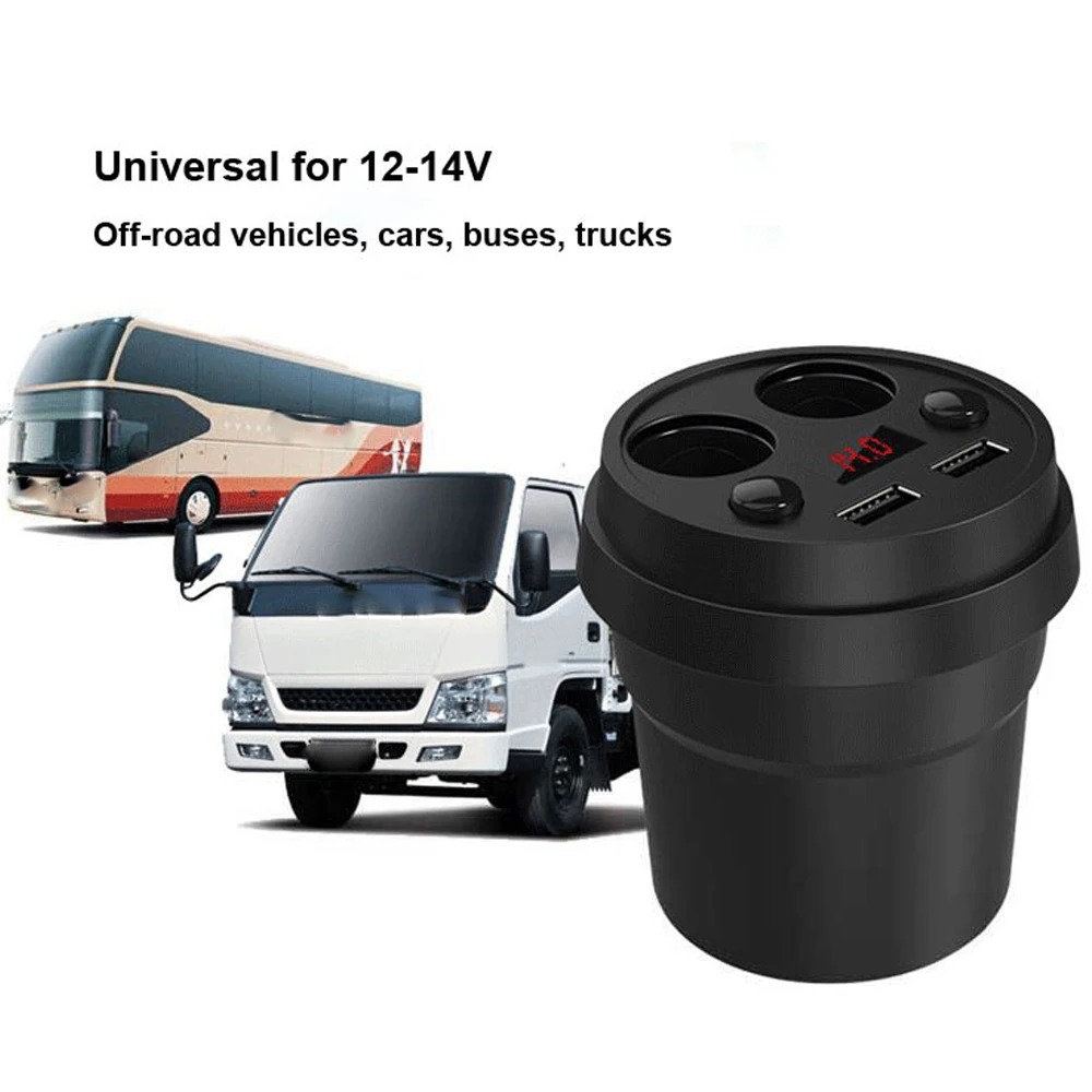 YuBeter Car Charger Cup Cigarette Lighter Sockets DC12-24V Adapter Dual USB Ports For Phone GPS Charge With Voltage LED Display