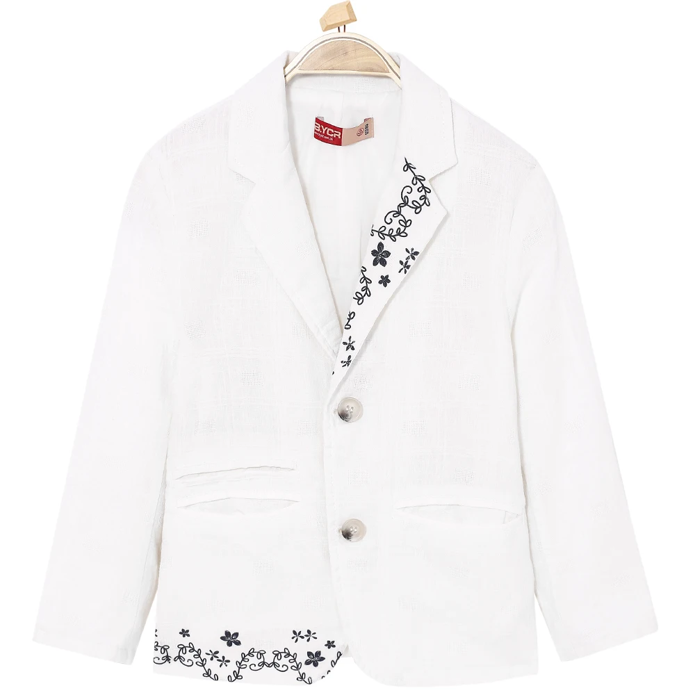 

Kids Blazers Boys Outerwear Long Sleeves Turn-down Collor Solid Cotton Linen Suits Flower Printed Autumn for Children