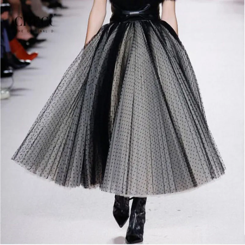 

Puffy Skirts Ball Gown Custom Made Black Pot Long Skirts Tulle Summer Girls Skirts jupe femme Woman Skirt
