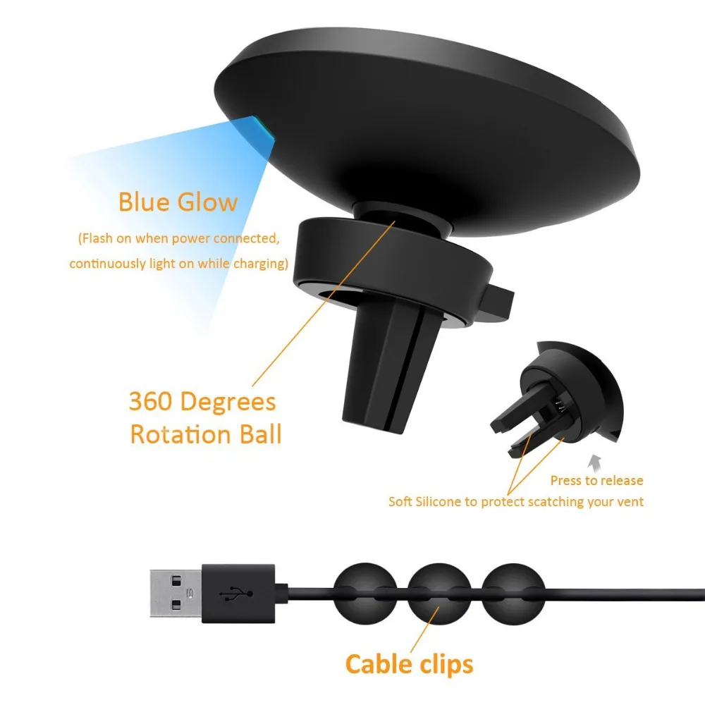 Беспроводной автомобиля Зарядное устройство Магнитная Air Vent& QI Беспроводной зарядки все-в-одном шаг