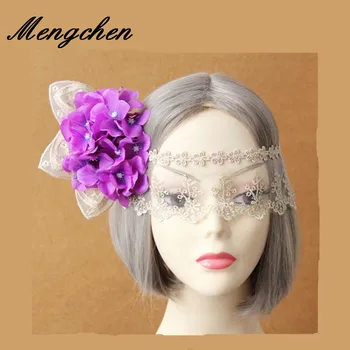 

5Pcs/Lot Black Lace Face Cover Headdress Tiara Party Ladies Sexy Gothic Crown Flower Black Lace Veil Face Mask