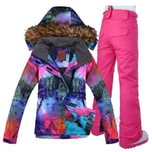 Женская лыжная одежда Sui Gsou Snow/лыжи, открытый водонепроницаемый, утолщение альпинизм, двойная плата, одноплатный, меховой воротник, лыжный sui