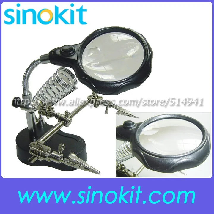 

Free Shipping Helping Hand Magnifier 2LED Light with Soldering Stand