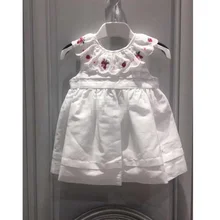 5 T/120 белое летнее платье для девочек, милые платья с вышивкой клубники для маленьких девочек, Детский костюм из бутика