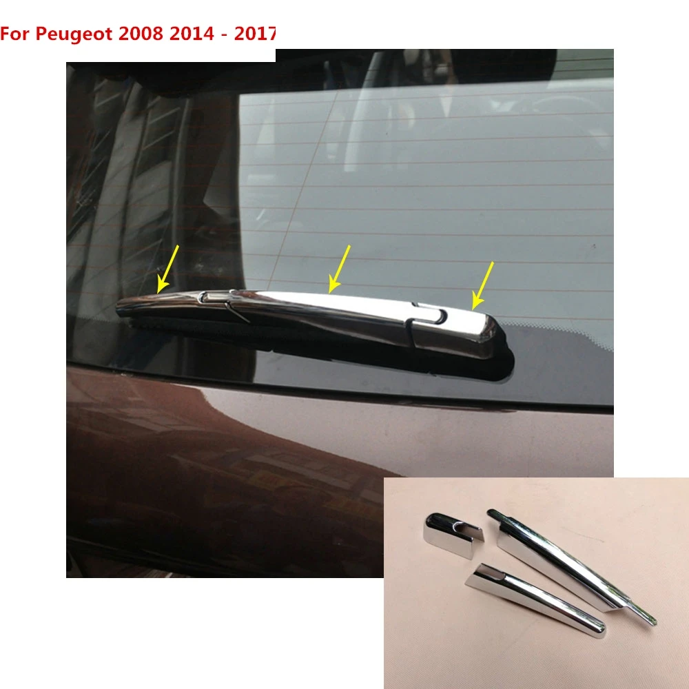 

car detector styling ABS chrome rear back glass wiper nozzle cover frame trim tail window For Peugeot 2008 2014 2015 2016 2017