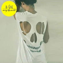BiSHE Skull Rock T Shirt Women O Neck Black Women Tops Female White Hollow Out Summer Clothing for Woman Clothe T-shirt Top Tees