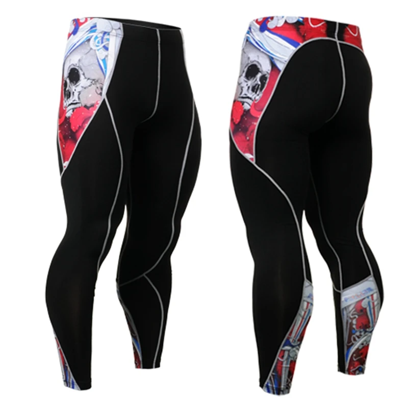 

2017 skull printing tights pants for snowboarding cycling running fitness boxing male slim fit pants sublimation
