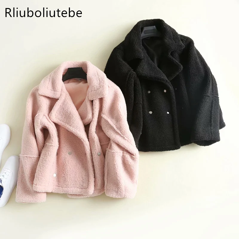 Veste Nouveau Noir De Manches Bas Longues Manteaux Vers Base rose D'hiver Le Chaud Polaire Manteau Mujer Femmes Tournent Mode pTEREav