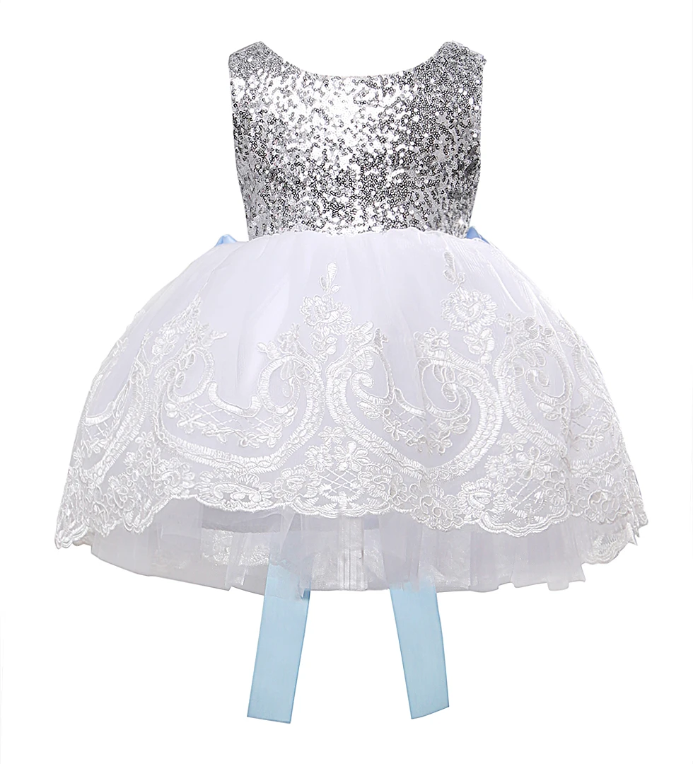 Flower Girls Bowknot Lace Embroidered Sleeveless Dress Baby Kids