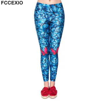 

FCCEXIO 2019 New High Street Women Leggings Workout Leggins Fitness Legging Sexy Pants High Waist Print Blue Butterfly Pants