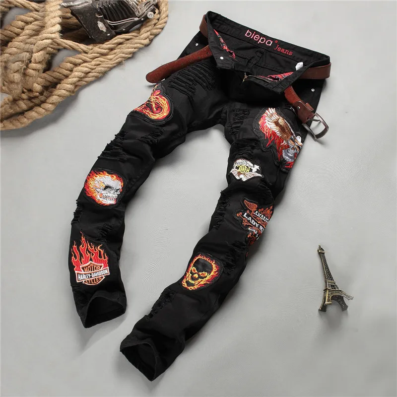 black jeans with patches mens