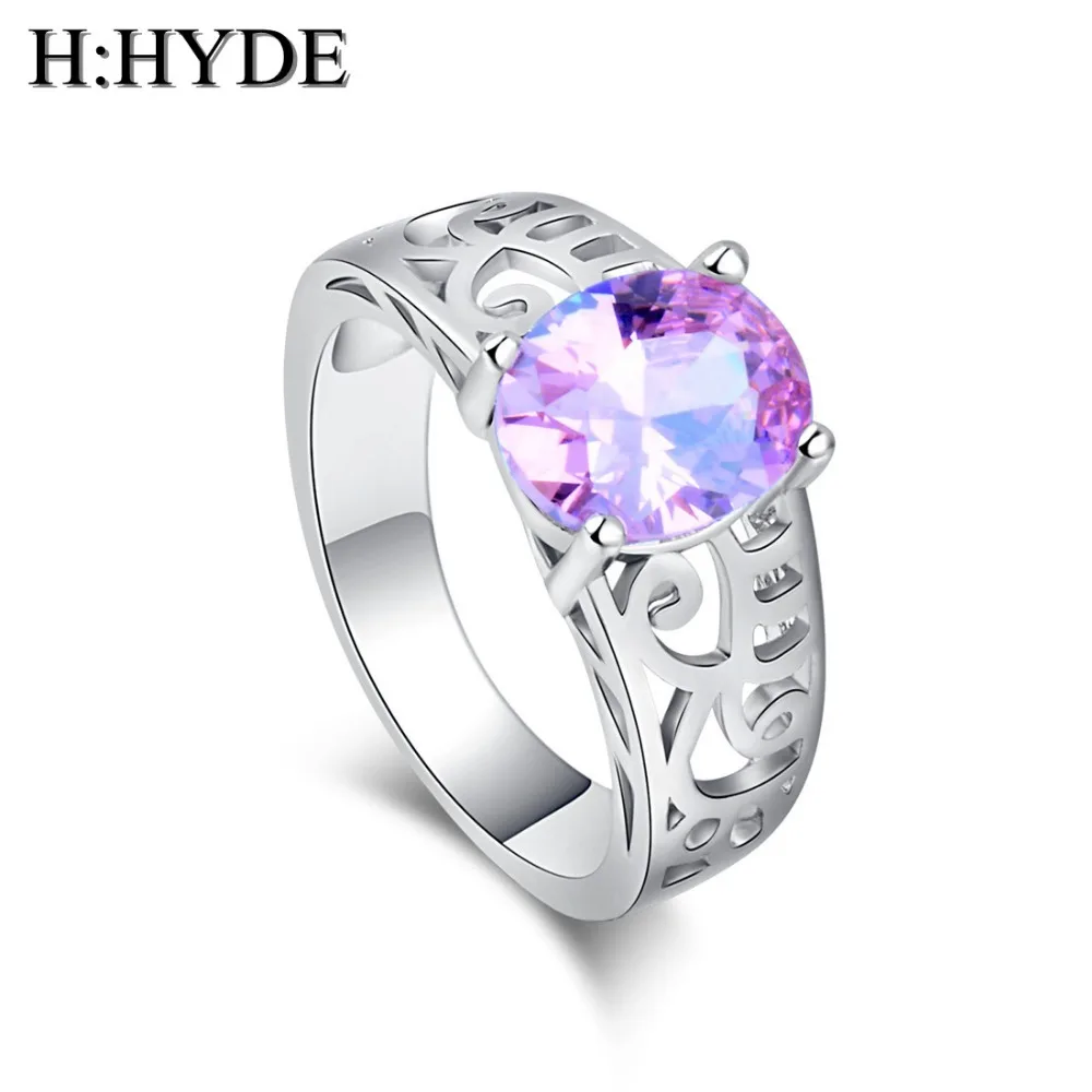 

H:HYDE Fine Jewelry Rings Champagne Zirconia Inlayed Square Zircon Engagement Rings Bijoux Women Wedding Rings size 7-9