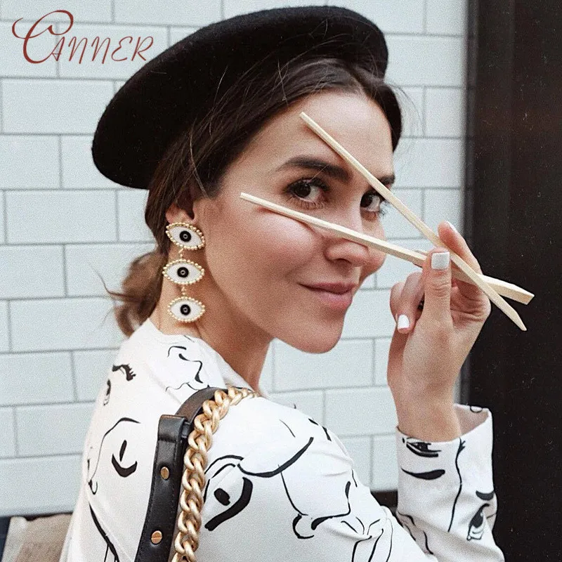 

CANNER Fashion Unique Metal Hanging Dangle Earrings For Women Evil Eye Statement Drop Earrings Jewelry Brincos Ladies Girls Gift