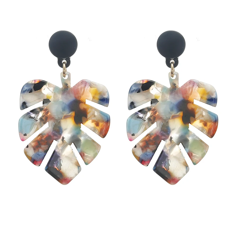 

2019 New Fashion Leaf Dangle Earrings For Women Statement Leaves Resin Swirl Acetate Acrylic Earring Party Gifts