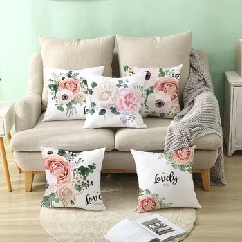 

Valentine's Day Sofa Peach Velvet Pillowcase Love Letter Rose Flower Print Light Pink Home Sofa Cushion Cover Decoration 45x45cm