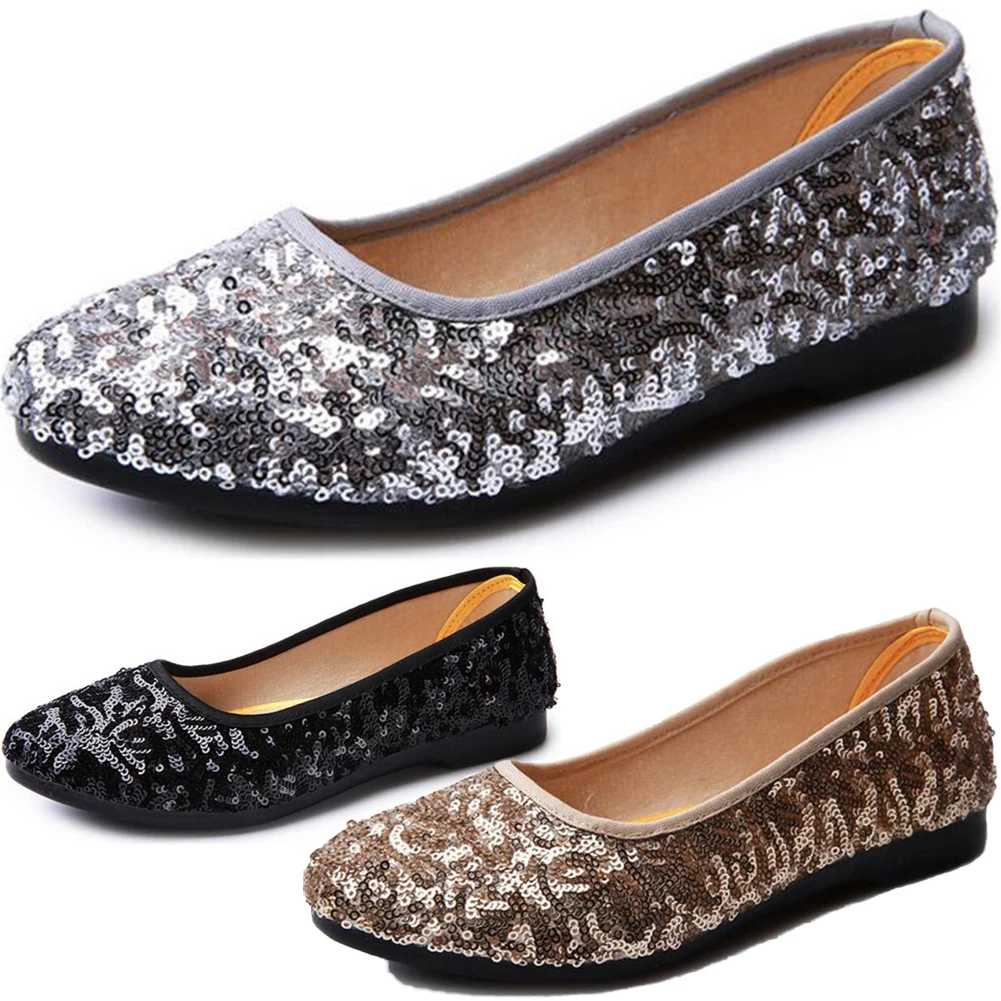 

Fashion Sequined Women Flats Casual Shoes Comfortable Cotton Slip On Ballerina Mom's Flats Breathable Shoes