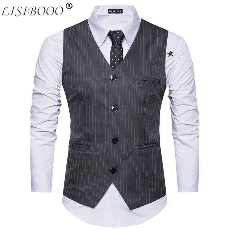 

Mens Suit Vest Striped Single Row Creative Vest Suit Men Business Suit Vest Slim Fit Button Sleeveless Male Wedding Waistcoat