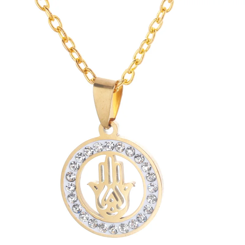 

Lucky Fatima Hamsa Classic Hand Necklace Pendant Zircon Shell Rose Gold Lady Fashion Gift Jewelry