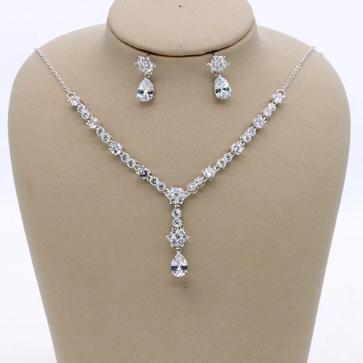 

SLBRIDAL Copper Wedding Cubic Zircon Jewelry Set Bridal CZ Necklace Earring Set Banquet Party Jewelry Set Bridesmaids Jewelry