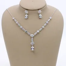 Stunning Copper Wedding Cubic Zircon Jewelry Set Bridal CZ Necklace Earring Set Banquet Party Jewelry Set Bridesmaids Jewelry bride zircon drops hypoallergenic ear clip necklace set wedding bridal party jewelry set dress up necklace earring set