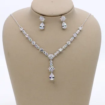 

SLBRIDAL Copper Wedding Cubic Zircon Jewelry Set Bridal CZ Necklace Earring Set Banquet Party Jewelry Set Bridesmaids Jewelry