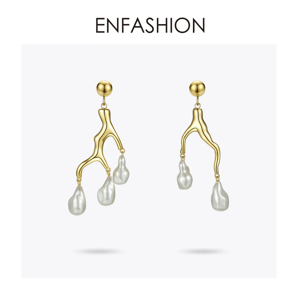 ENFASHION металлический коралловый неровный жемчуг Висячие серьги для женщин