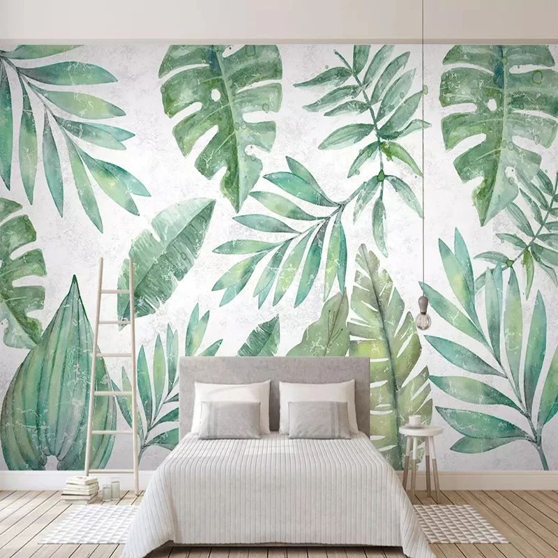 

3D Wallpaper Nordic Style Tropical Plant Banana Leaf Hand-painted TV Background Wall Murals Living Room Bedroom Papel De Parede