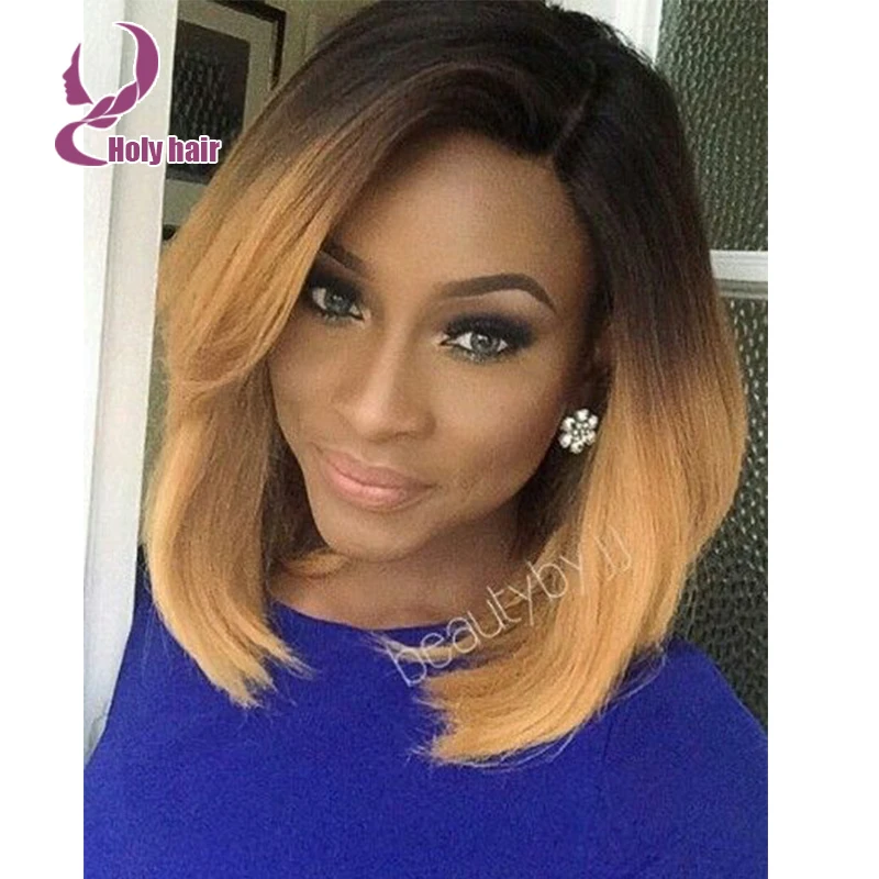 Hot Brazilian Ombre Lace Front Bob Wig 14inch Dark Roots Blonde