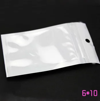 

400pcs Small 6cm*10cm White/Clear Self Seal Zipper Plastic Retail Packaging Bag, Zip Lock Bag Retail Package W/Hang Hole