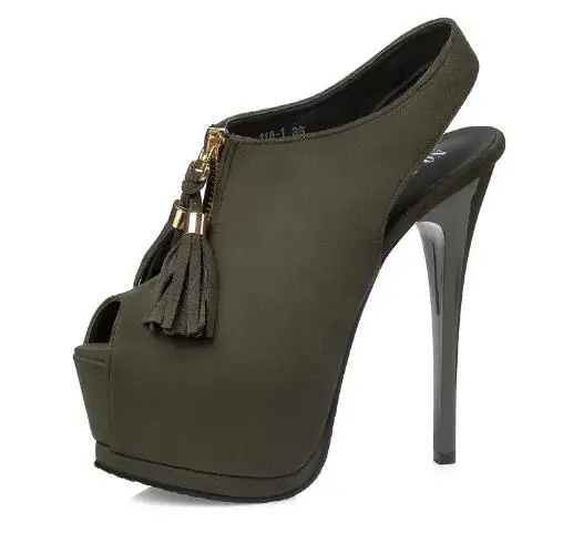 

Spring and autumn green platform solid peep toe high heel ankle boots for woman Ladies fringe open toe super high thin heels
