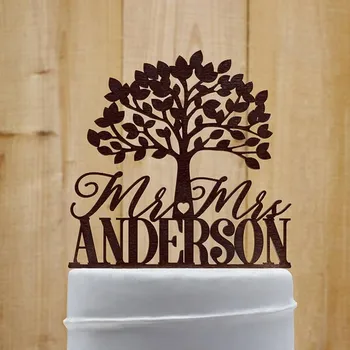 

Custom Mr & Mrs Wedding Cake Topper Personalized Last Name Tree Cake Topper for Rustic Country Wedding Decoration